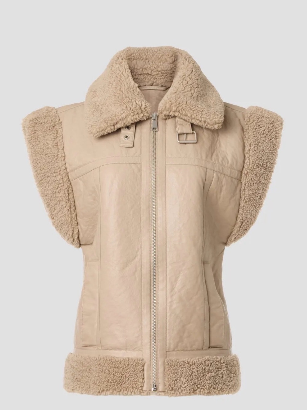 Apparis Beige Shearling-Trim Leather Vest